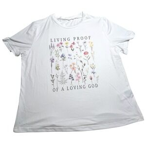 Floral Graphic T Shirt Christian Tee L Top Living Proof of Loving God Christ